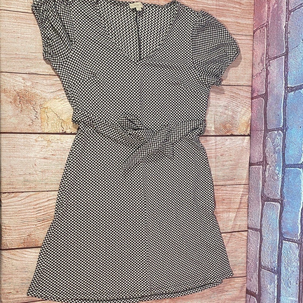 LOFT Houndstooth Tie Waist Midi Dress Women’s 12 Black White - Picture 8 of 8